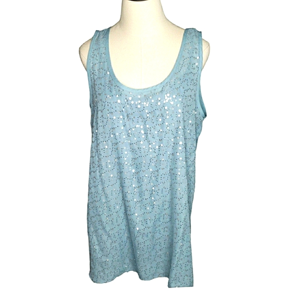 Soft Suroundings Sequin Layered Tank Flowy Aquamarine Events Coastal Sparkley